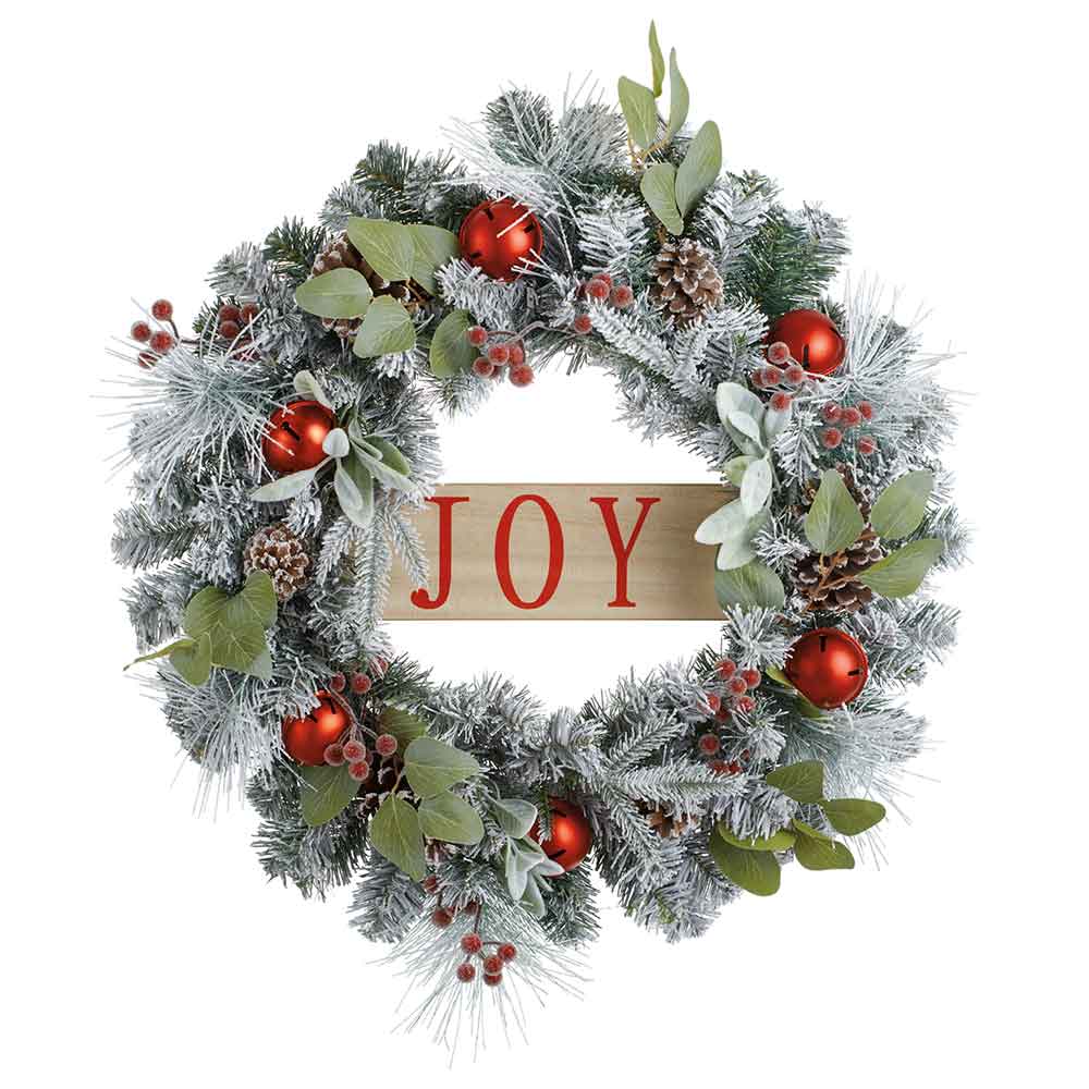 24" Artificial Joy Bell, Berry & Pine Wreath -White/Red (Pack of 4)
