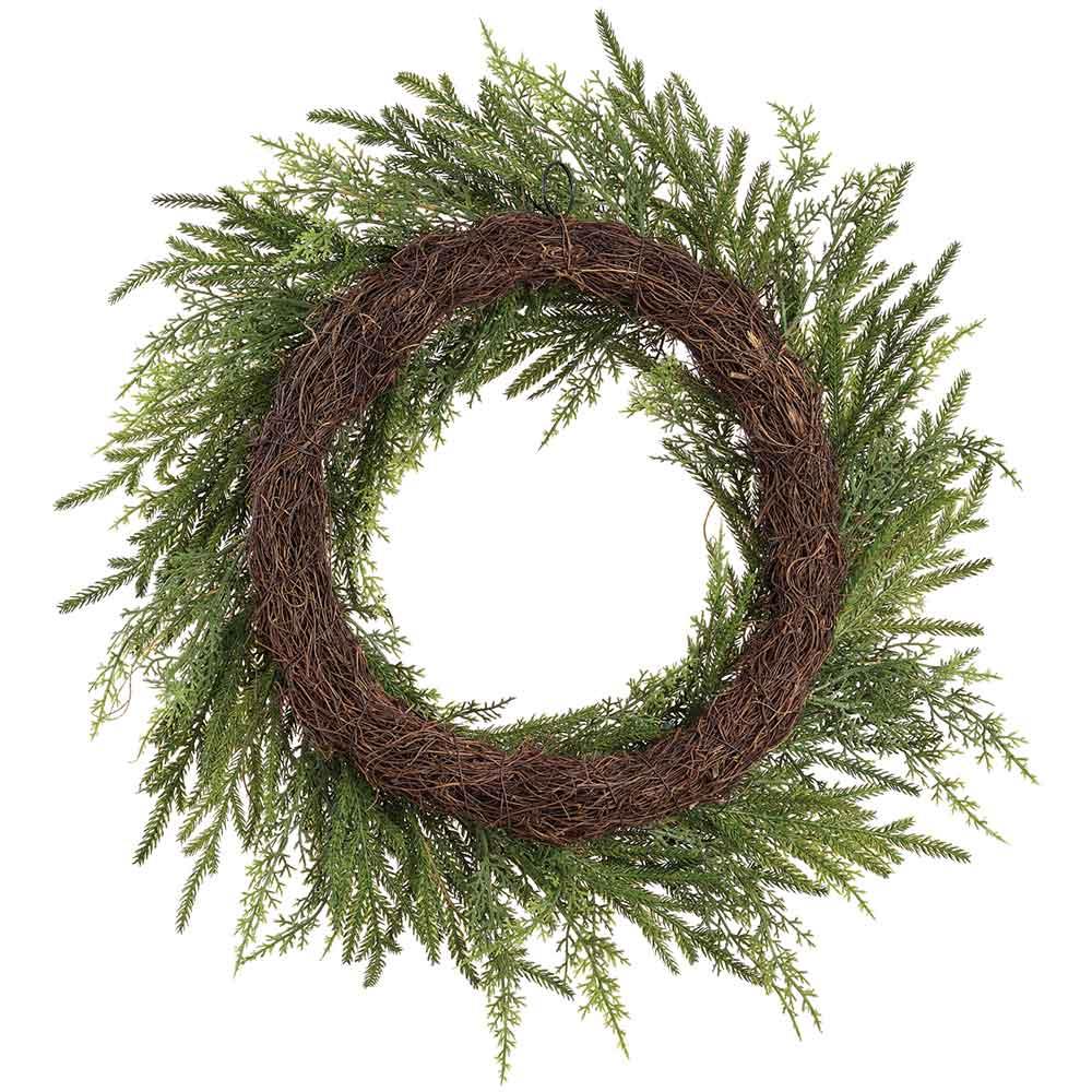 24" Artificial Juniper, Cypress & Berry Wreath -Green (Pack of 2) - Image 2