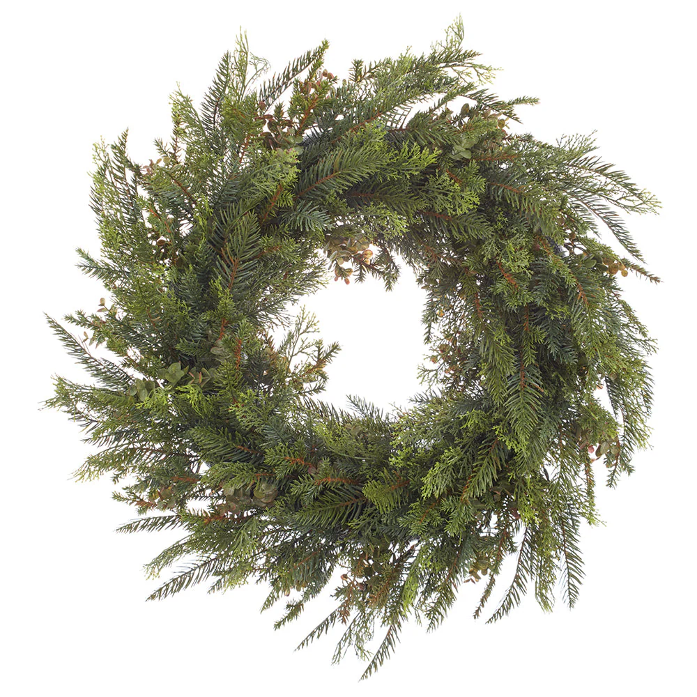 24" Artificial Mixed Cedar & Pine Wreath -Green