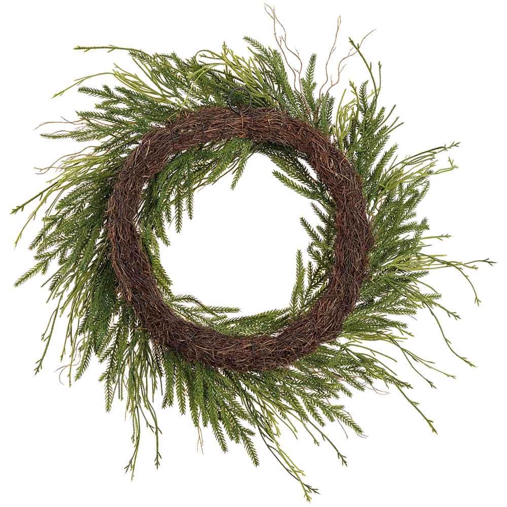24" Artificial Pine & Club Moss Fern Wreath -Green (Pack of 2) - Image 2