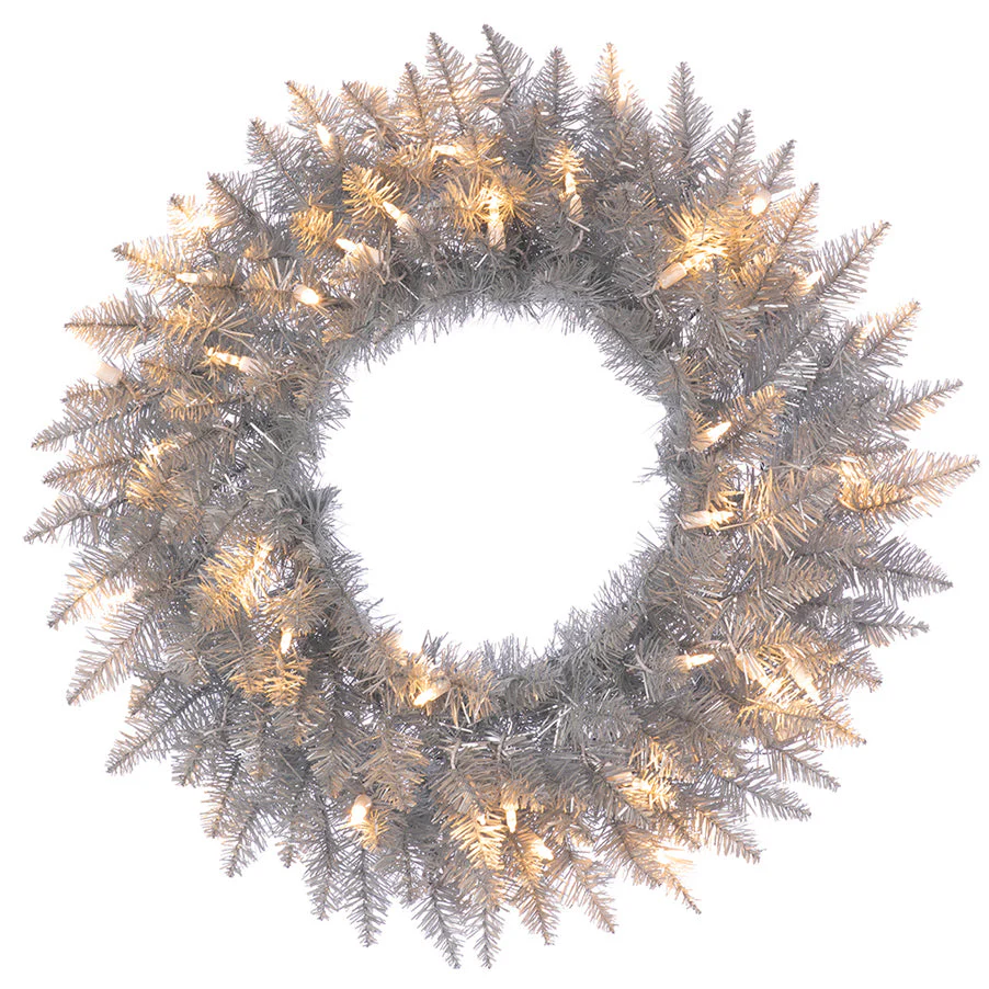 24" Artificial Tinsel Wreath, LED Pre-Lit -Champagne (Pack of 12)