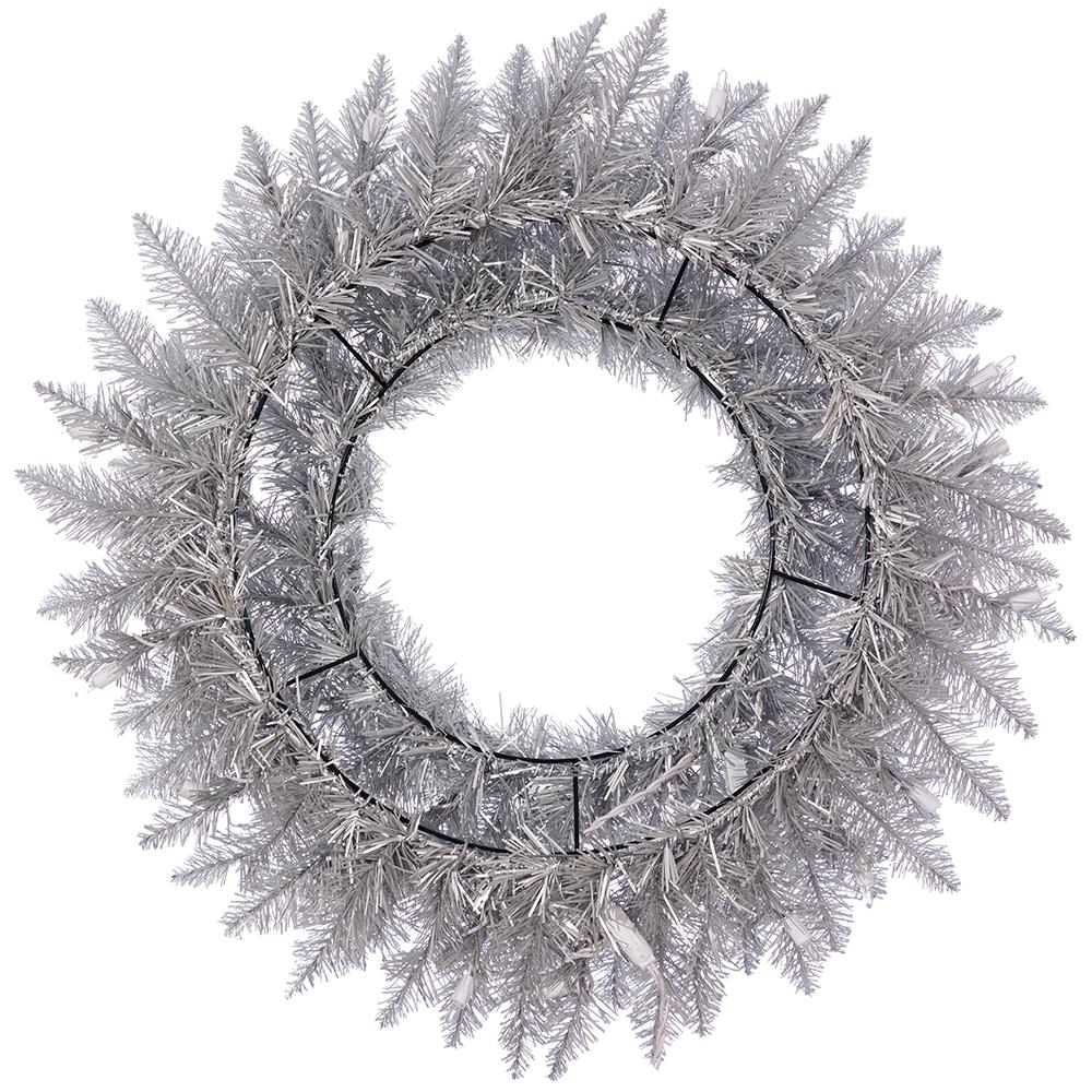 24" Artificial Tinsel Wreath, LED Pre-Lit -Champagne (Pack of 12) - Image 4