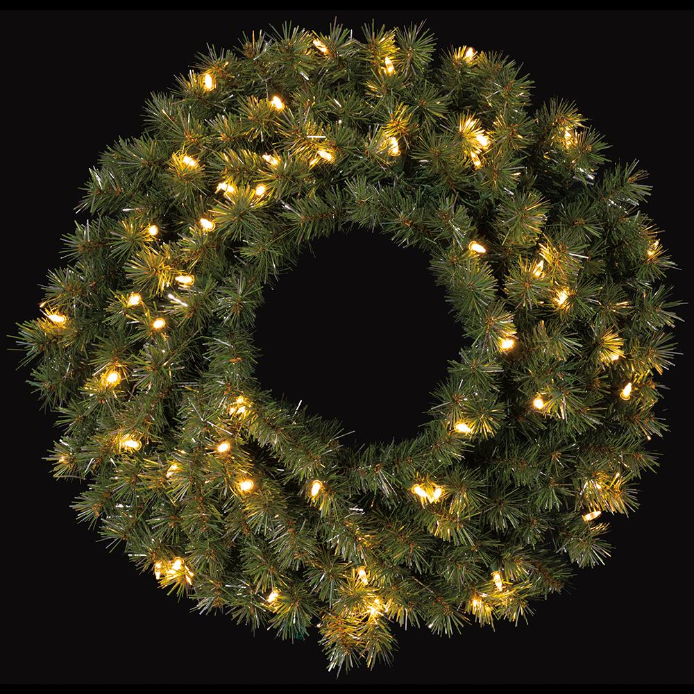 24" Artificial Tinsel Wreath, LED Pre-Lit -Green/Silver (Pack of 12) - Image 2