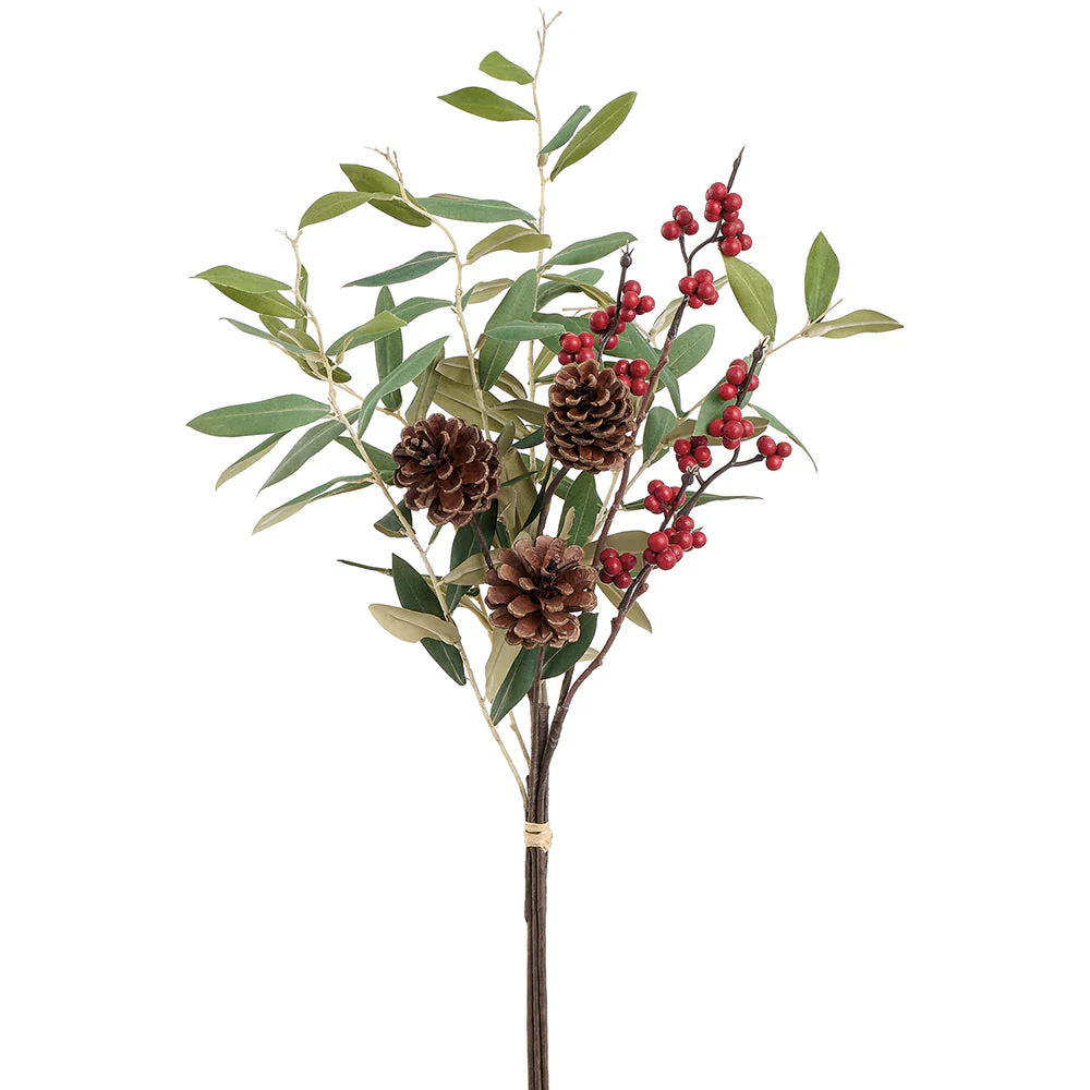 24" Berry, Pinecone & Eucalyptus Leaf Artificial Stem Bundle -Green/Brown (Pack of 12)