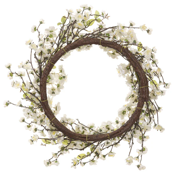 24" Cherry Blossom Silk Flower Wreath -White (Pack of 2) - Image 2