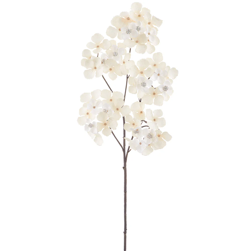 24" Diamond Velvet Artificial Hydrangea Flower Stem -Cream (Pack of 12)