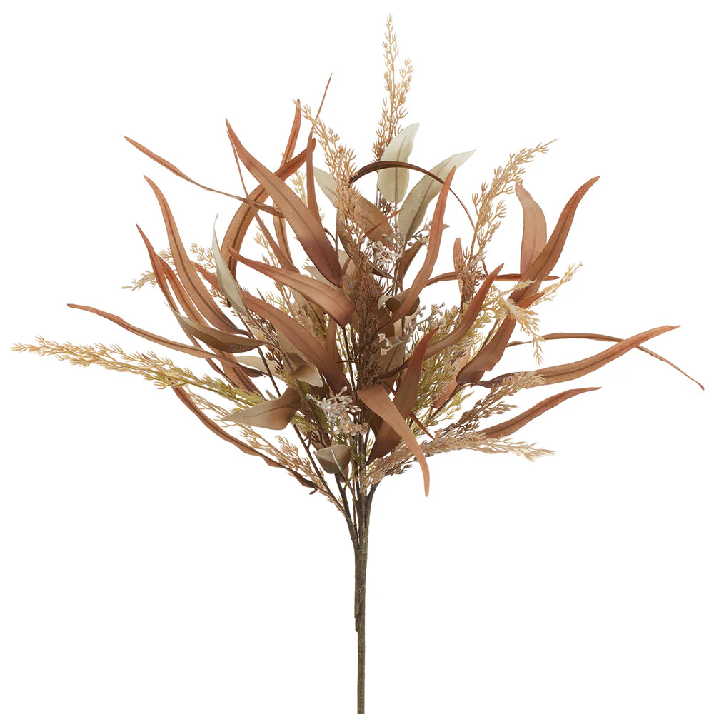 24" Eucalyptus Leaf & Pampas Grass Artificial Stem -Brown/Green (Pack of 6)