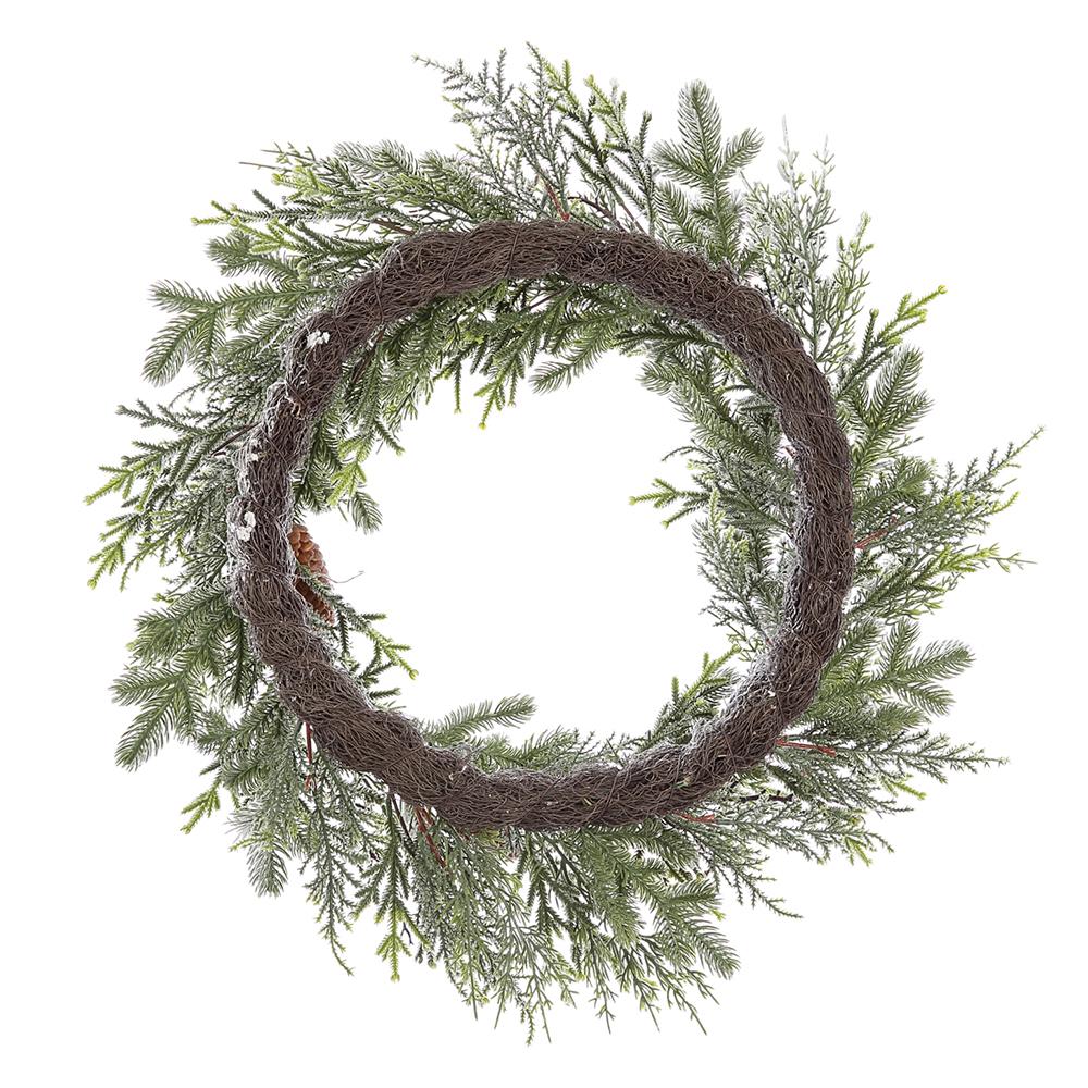 24" Flocked Artificial Pinecone & Pine Wreath -White/Green - Image 2