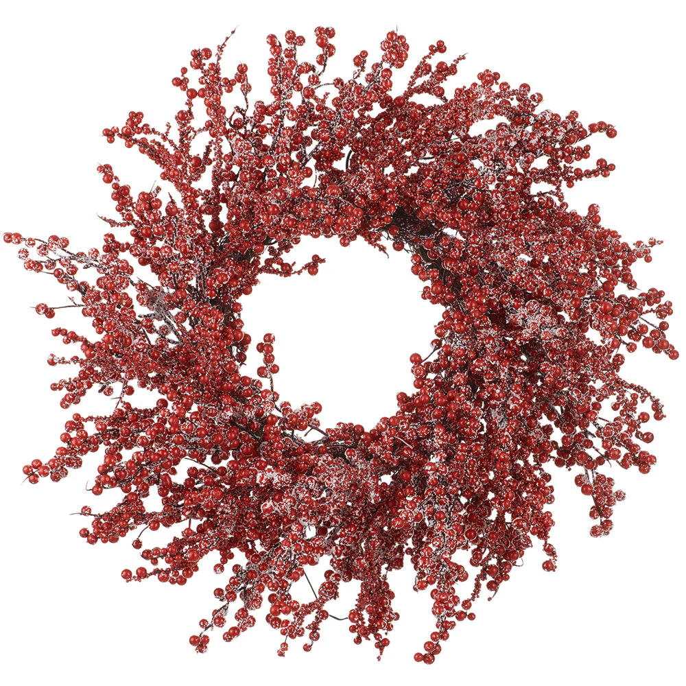 24" Flocked Faux Berry Wreath -Red (Pack of 2)