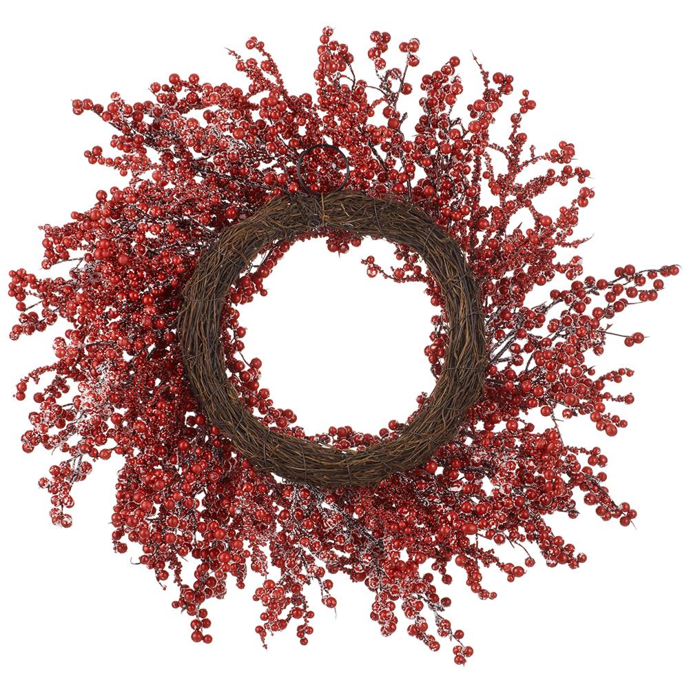 24" Flocked Faux Berry Wreath -Red (Pack of 2) - Image 2