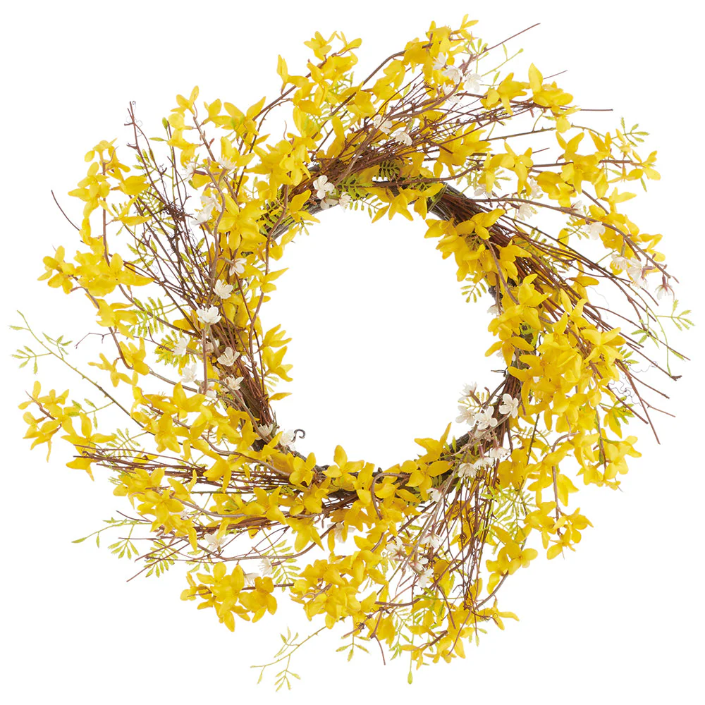 24" Forsythia Silk Flower Wreath -Yellow