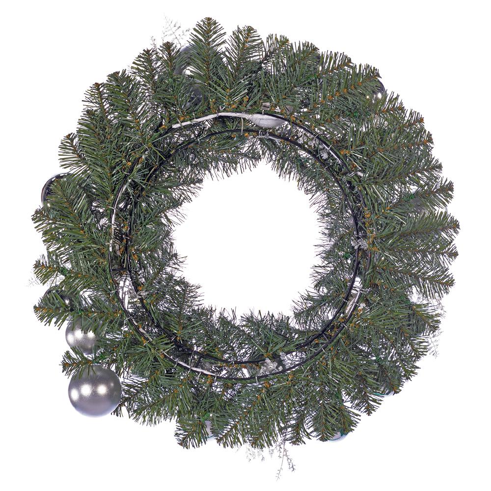 24" Glittered Artificial Ball, Berry, Fern & Pine Wreath -Silver/White (Pack of 2) - Image 2