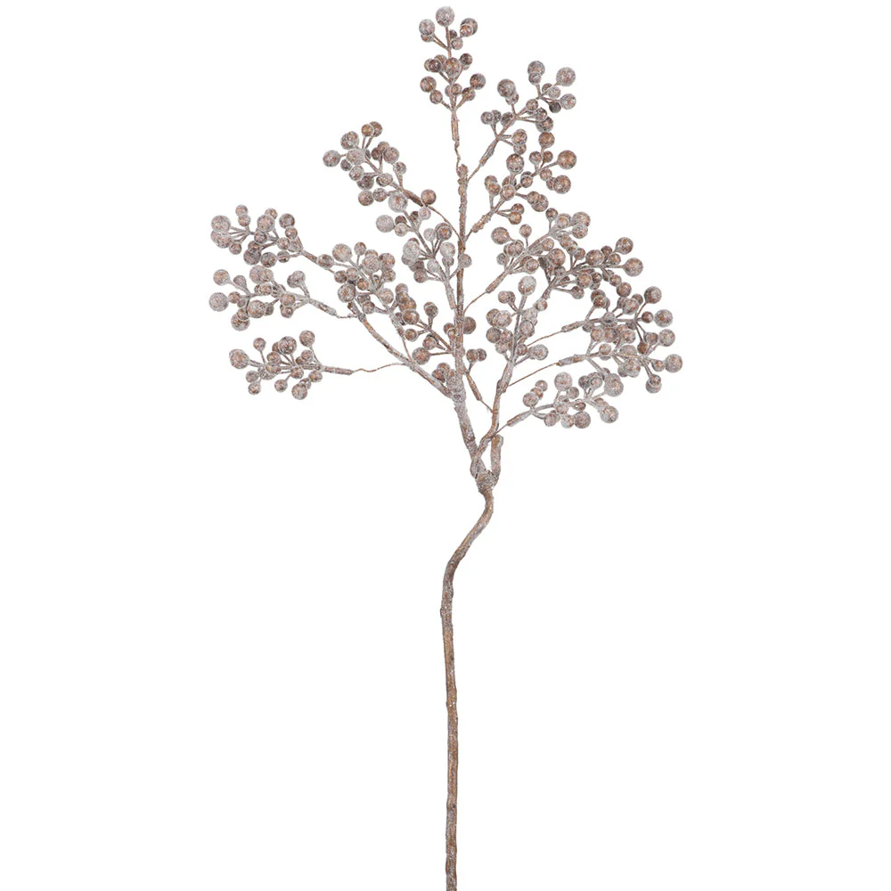 24" Glittered Artificial Berry Stem -Brown (Pack of 12)