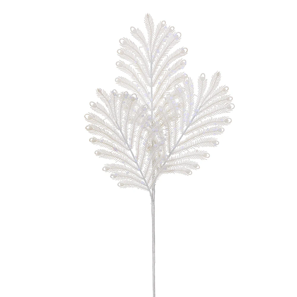 24" Glittered Artificial Plastic Peacock Stem -White (Pack of 12)