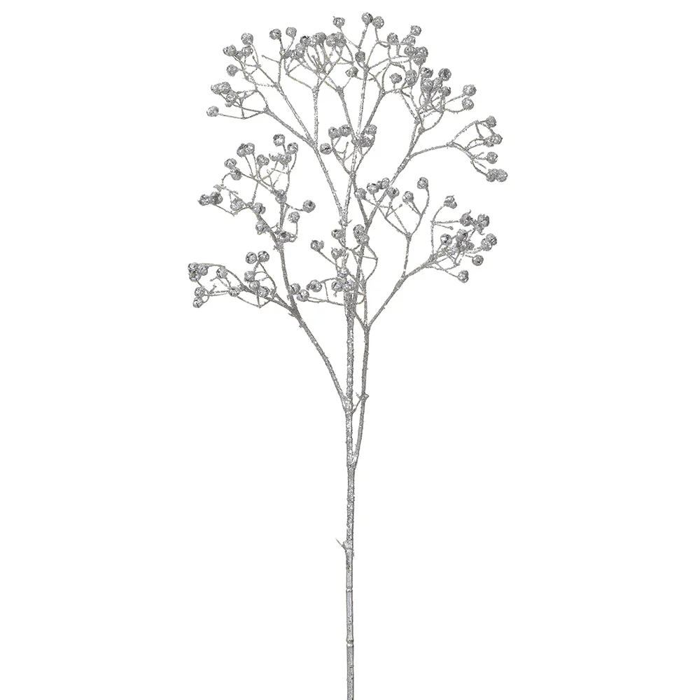 24" Glittered Artificial Pod Stem -Silver (Pack of 12)