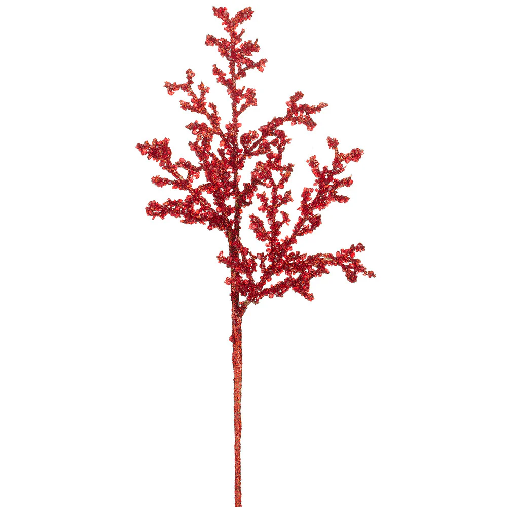 24" Glittered Beaded Artificial Stem -Red (Pack of 12)
