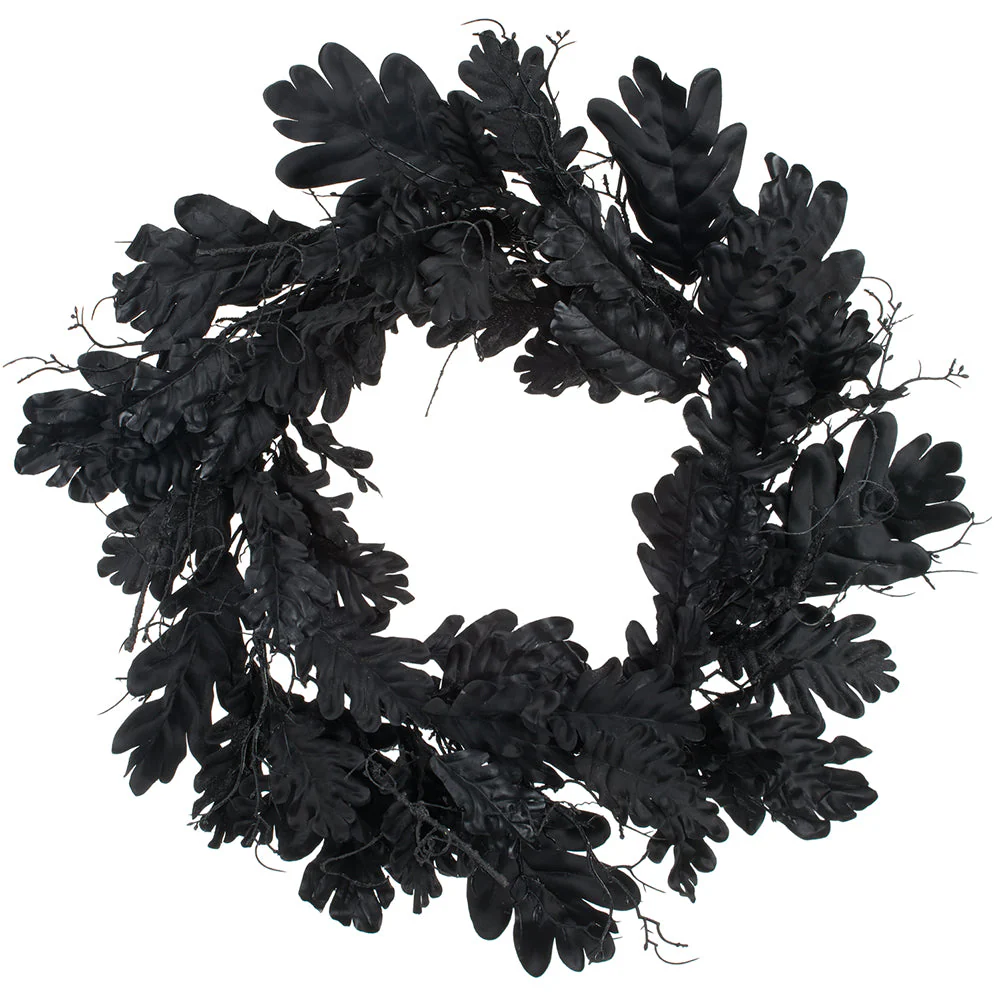 24" Halloween Oak Leaf Silk Wreath -Black (Pack of 2)
