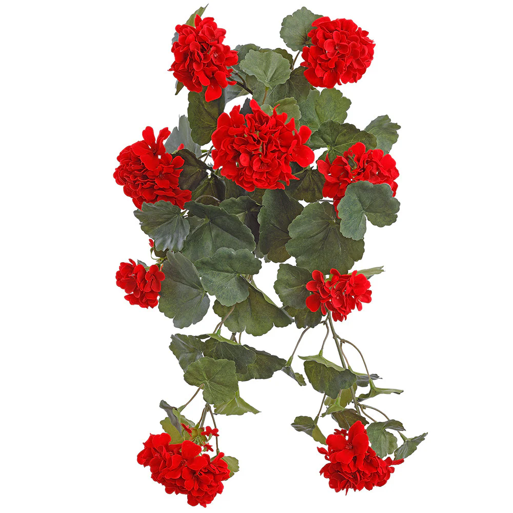 24" Hanging Geranium Silk Flower Bush -Red (Pack of 6)
