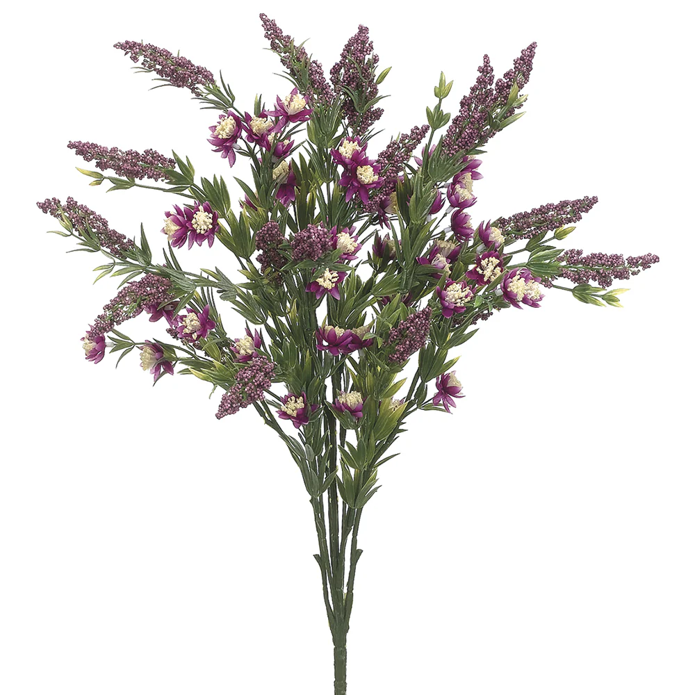 24" Heather & Wild Flower Mixed Silk Flower Bush -Purple (Pack of 12)