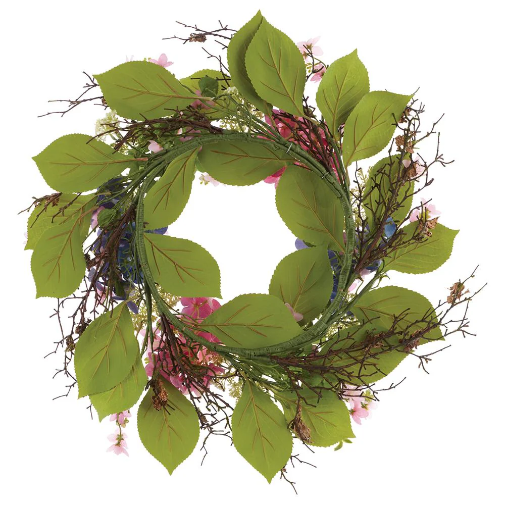 24" Hydrangea, Blossom & Queen Anne's Lace Silk Flower Wreath -Mixed Colors (Pack of 2) - Image 2