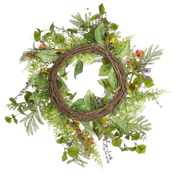 24" Hydrangea, Daisy & Fern Silk Flower Wreath -Mixed Colors (Pack of 2) - Image 2