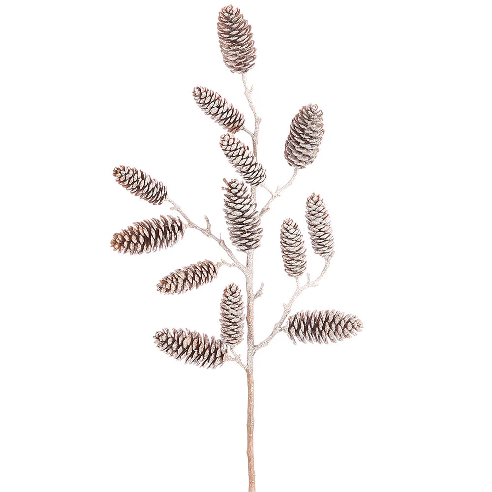 24" Iced Plastic Artificial Pinecone Stem -Brown (Pack of 12)