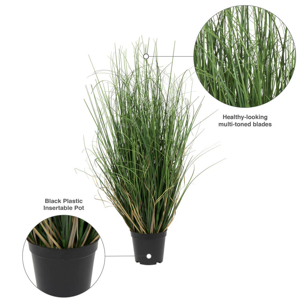 24" IFR PVC Curled Grass Artificial Plant w/Pot -Green - Image 8
