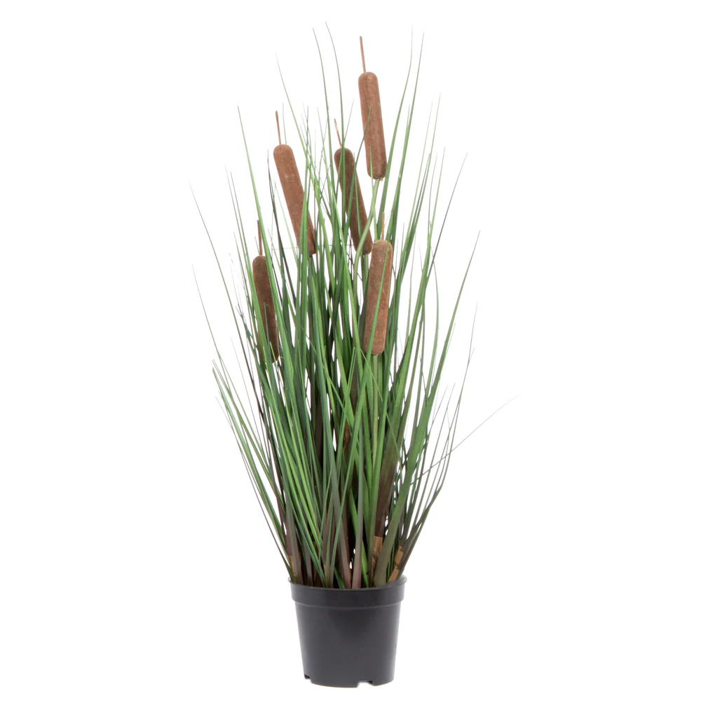 24" IFR PVC Grass & Cattail Artificial Plant w/Pot -Green/Brown