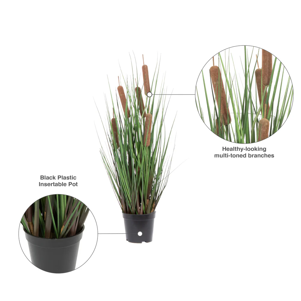 24" IFR PVC Grass & Cattail Artificial Plant w/Pot -Green/Brown - Image 5