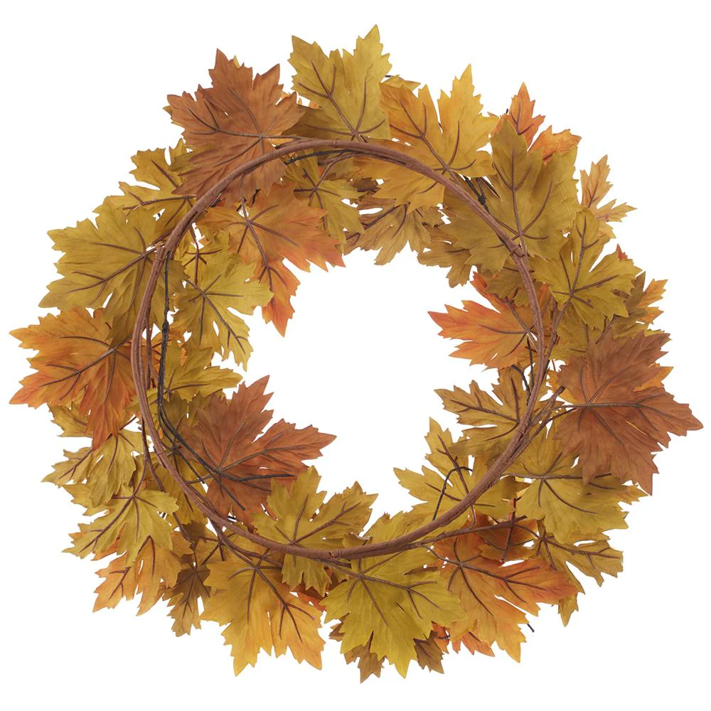 24" Maple Leaf Silk Wreath -Rust/Green (Pack of 2) - Image 2