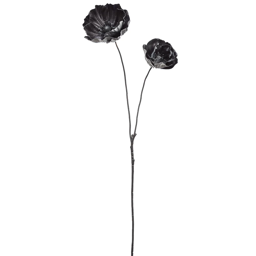 24" Metallic Artificial Poppy Flower Stem -Black (Pack of 12)