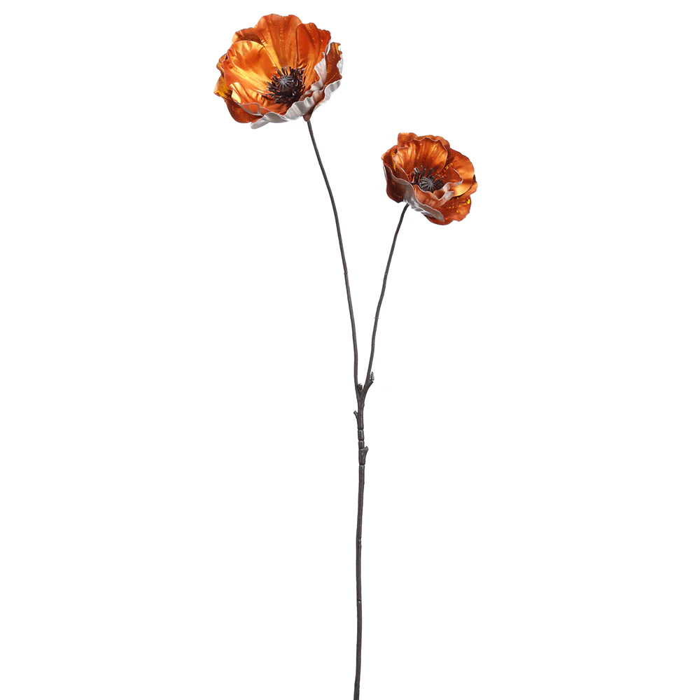 24" Metallic Artificial Poppy Flower Stem -Orange (Pack of 12)