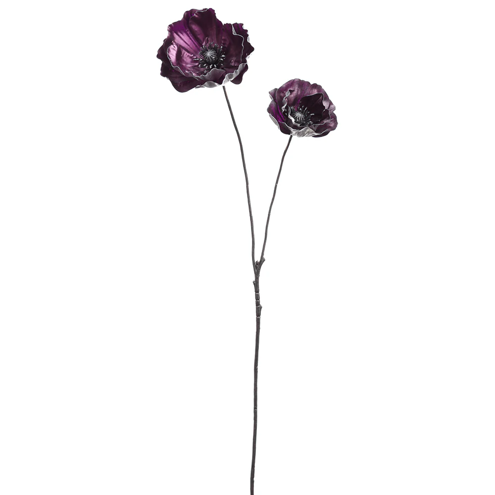 24" Metallic Artificial Poppy Flower Stem -Purple (Pack of 12)