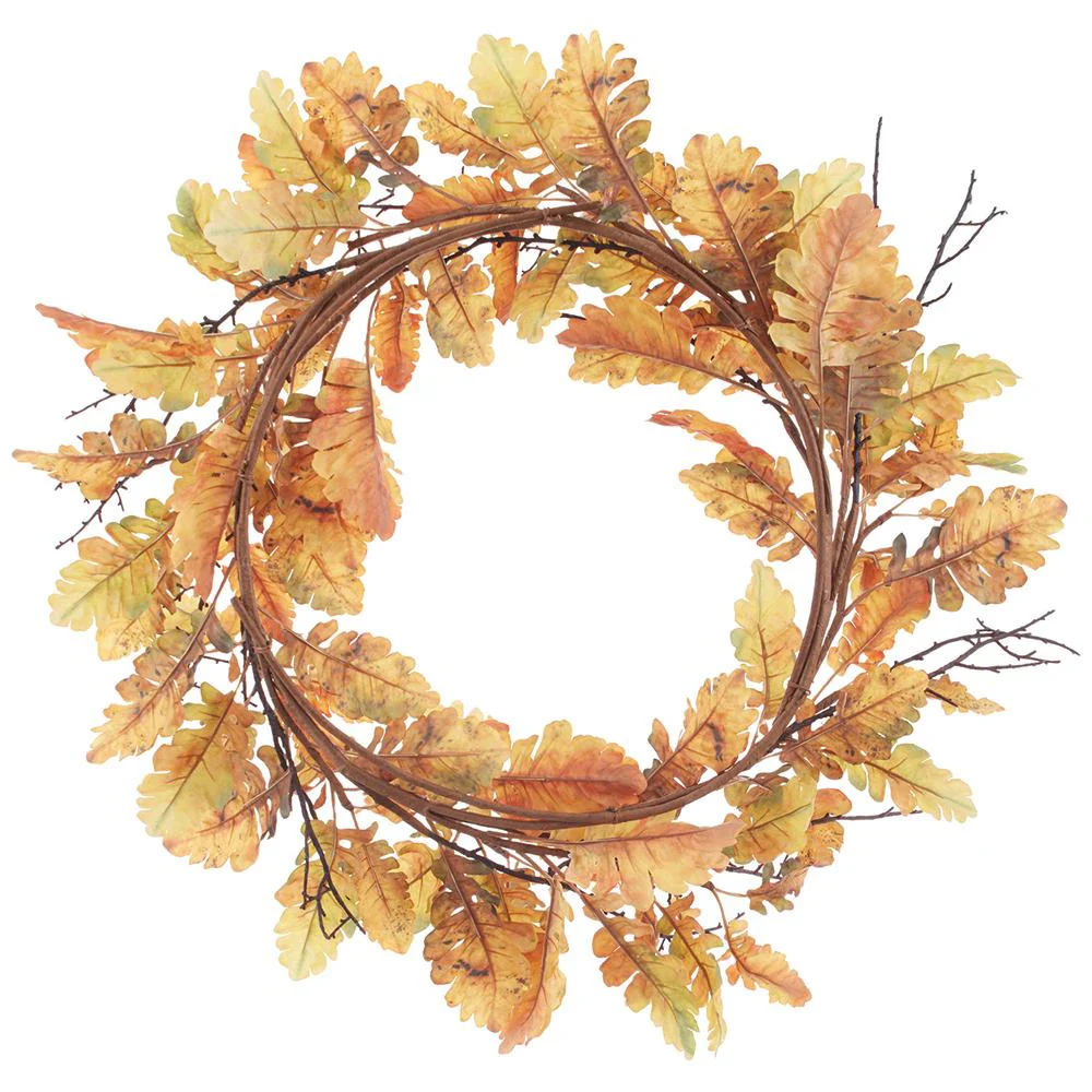 24" Oak Leaf Silk Wreath -2 Tone Mustard (Pack of 2) - Image 2
