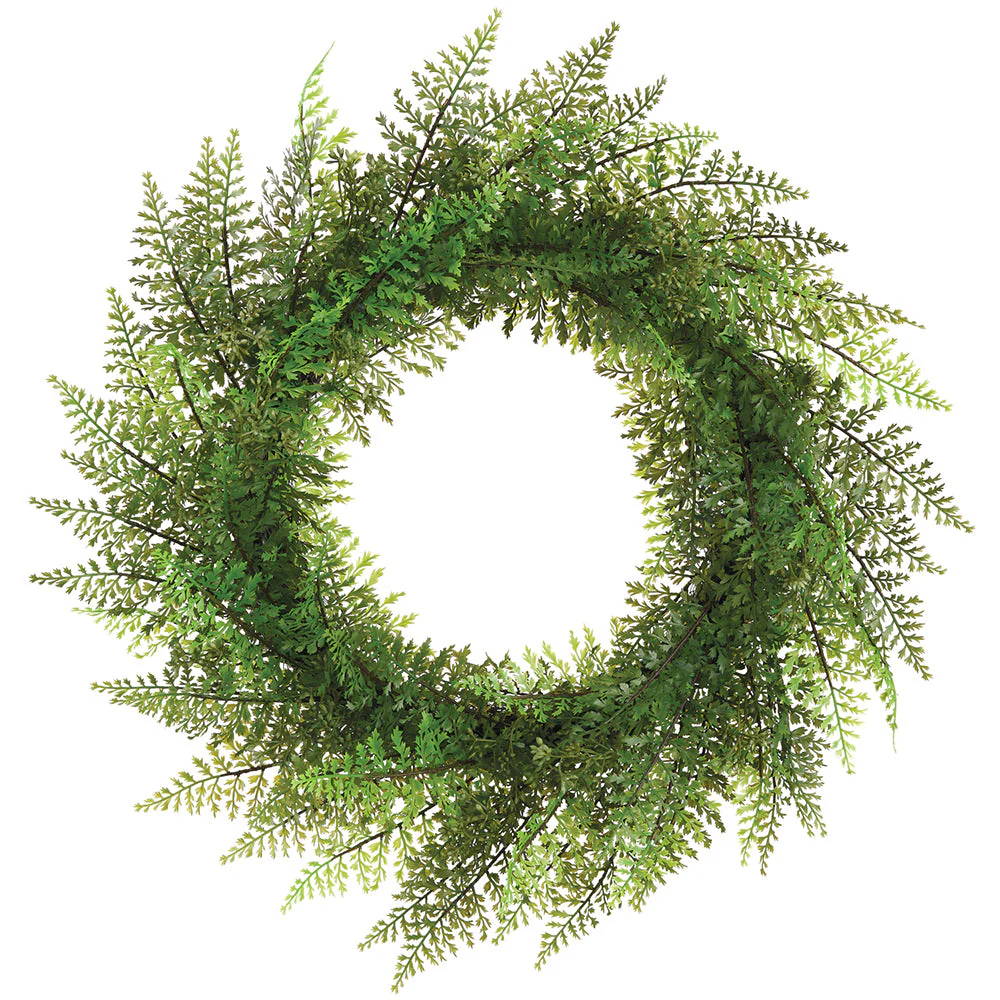 24" Outdoor UV-Resistant Artificial Mixed Fern & Skimmia Wreath -Green (Pack of 4)