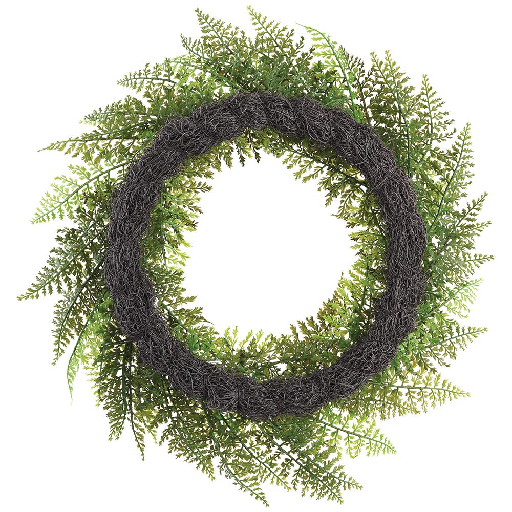 24" Outdoor UV-Resistant Artificial Mixed Fern & Skimmia Wreath -Green (Pack of 4) - Image 2