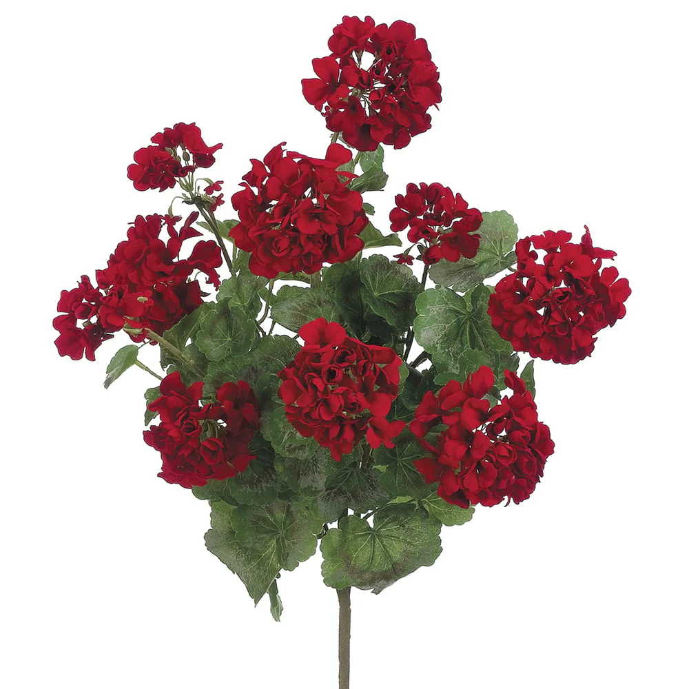 24" Outdoor Water-Resistant Artificial Geranium Flower Bush -Red (Pack of 6)