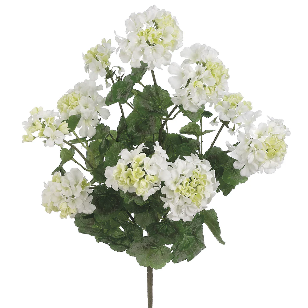 24" Outdoor Water-Resistant Artificial Geranium Flower Bush -White (Pack of 6)