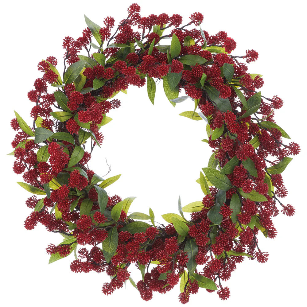 24" PE Sedum Artificial Wreath -Red