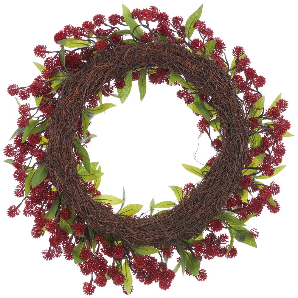 24" PE Sedum Artificial Wreath -Red - Image 2