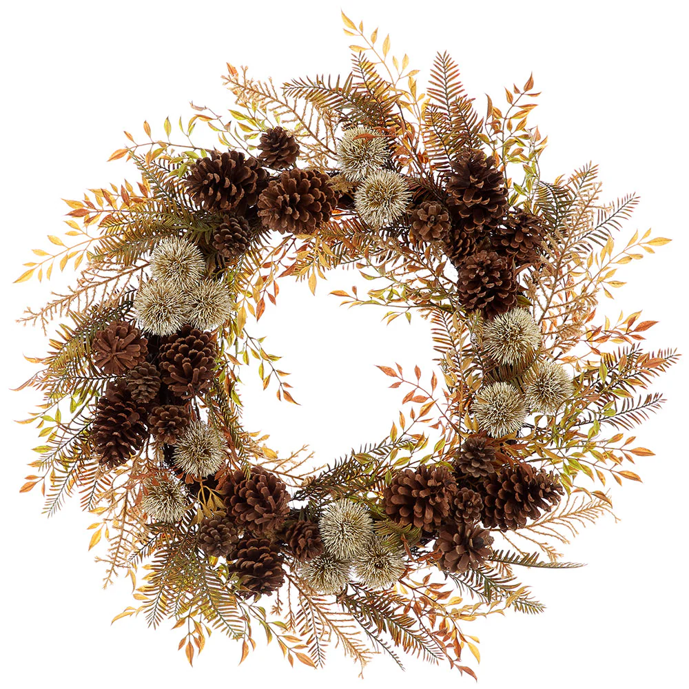 24" Pinecone & Thistle Artificial Wreath -Brown/Green (Pack of 4)