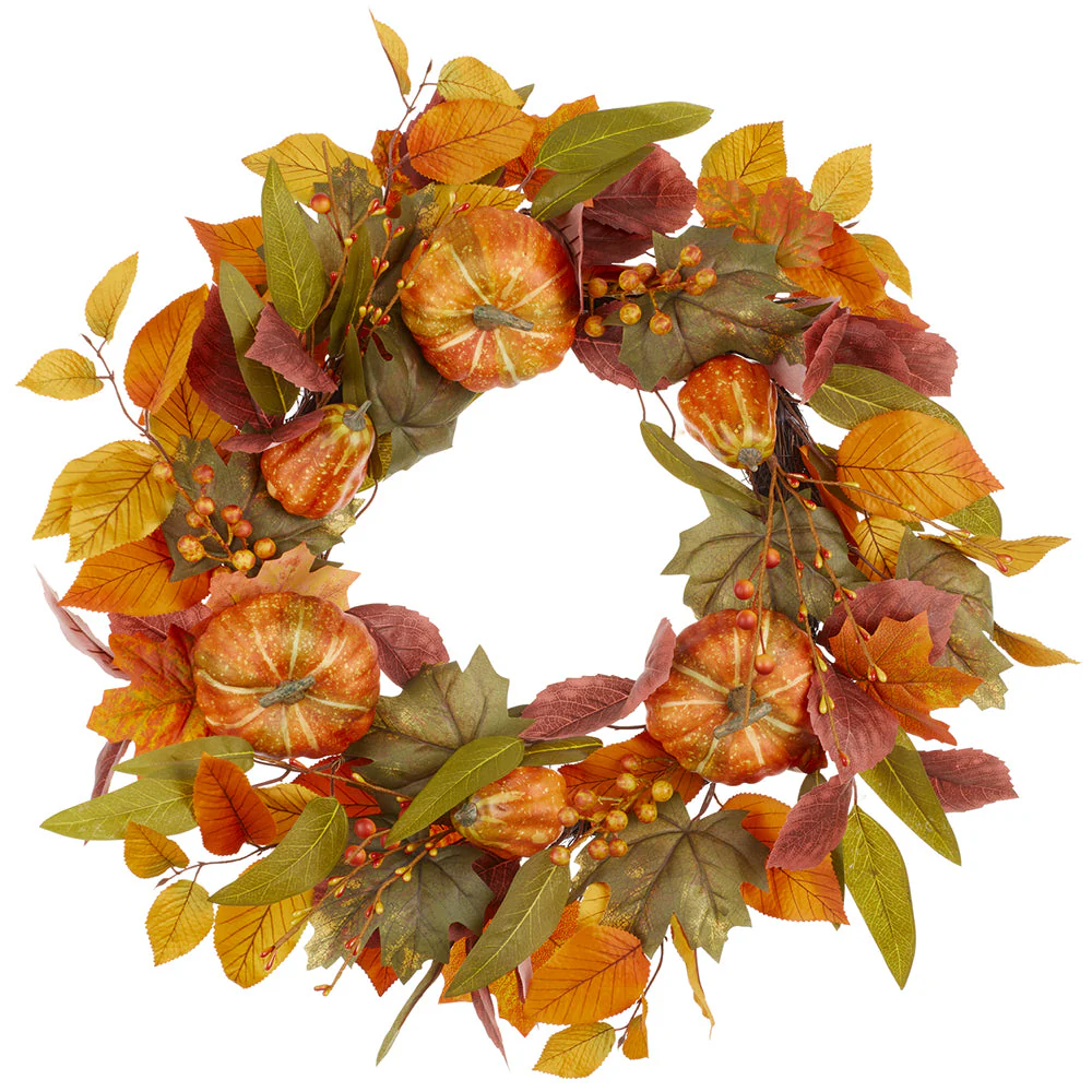 24" Pumpkin & Berry Artificial Wreath -Fall