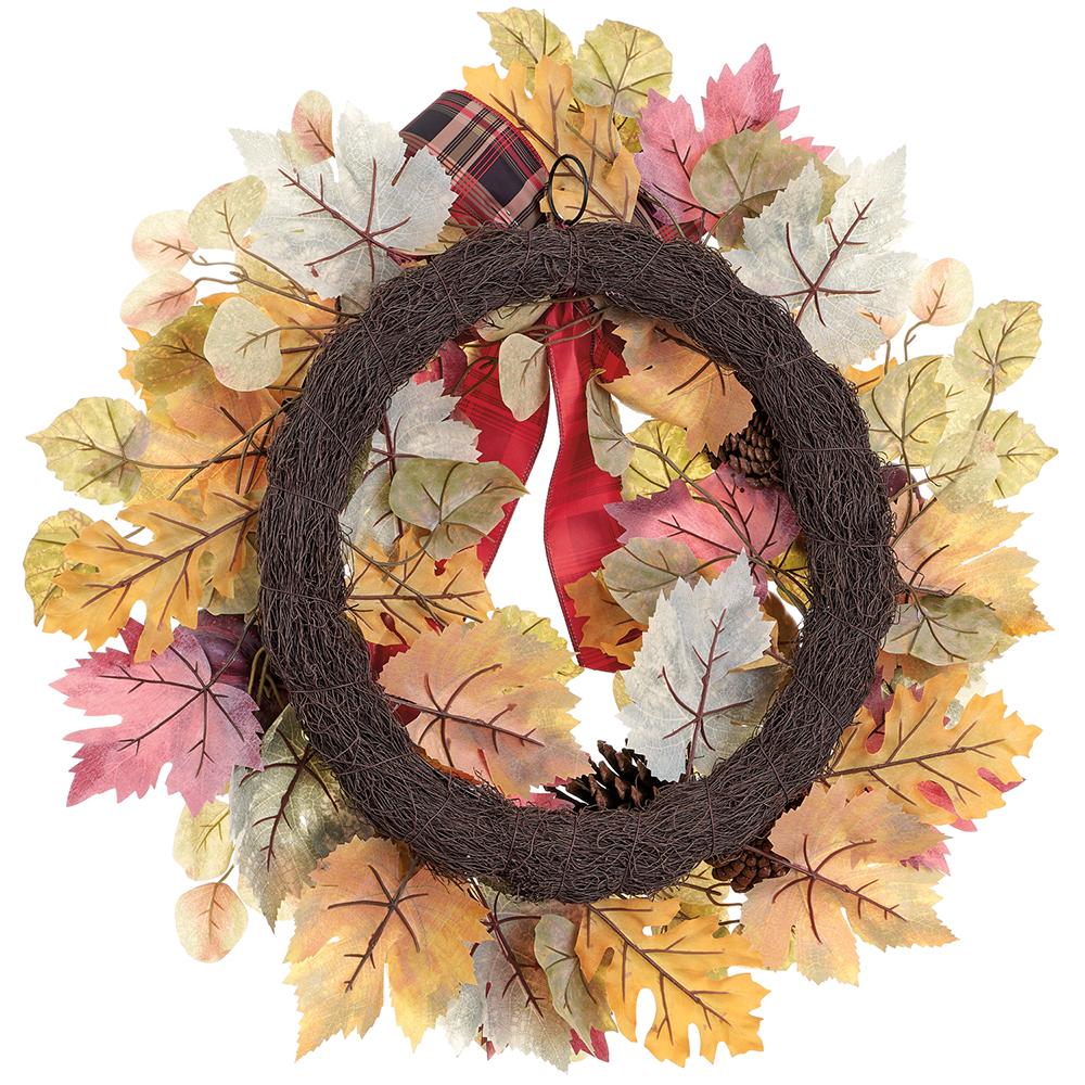 24" Pumpkin, Pinecone & Maple Leaf Artificial Wreath -Fall (Pack of 4) - Image 2