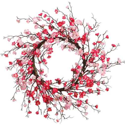 24" Silk Cherry Blossom Flower Wreath -Fuchsia/Pink (Pack of 2)