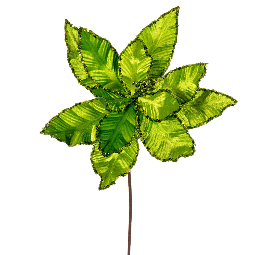 24"Hx13"W Sequin Velvet Artificial Poinsettia Flower Stem -Lime (Pack of 12)