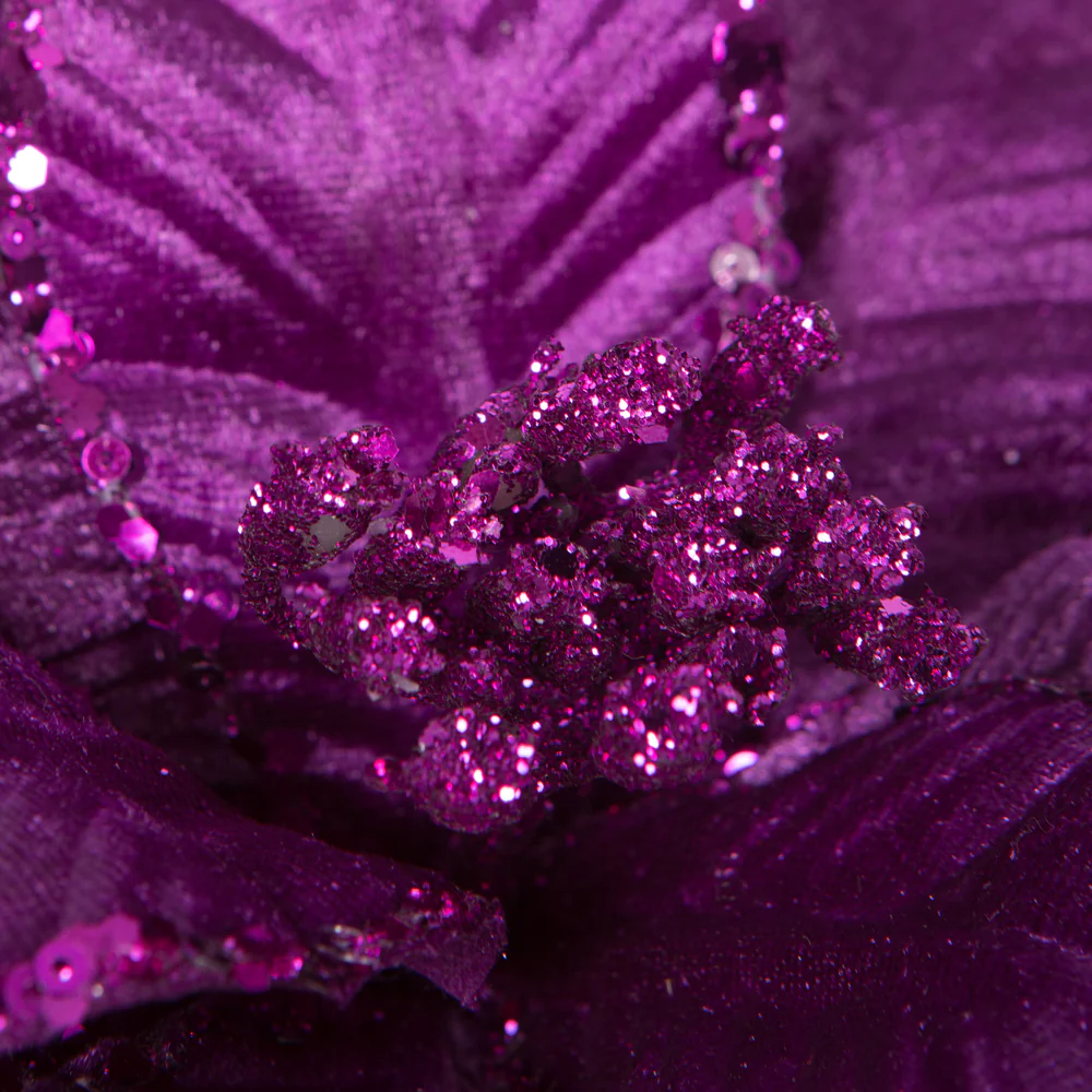 24"Hx13"W Sequin Velvet Artificial Poinsettia Flower Stem -Purple (Pack of 12) - Image 2