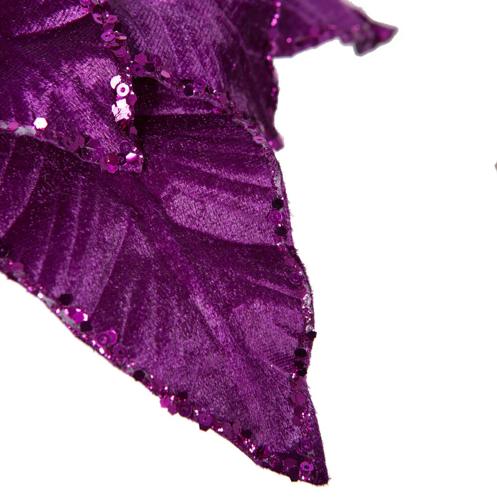 24"Hx13"W Sequin Velvet Artificial Poinsettia Flower Stem -Purple (Pack of 12) - Image 3