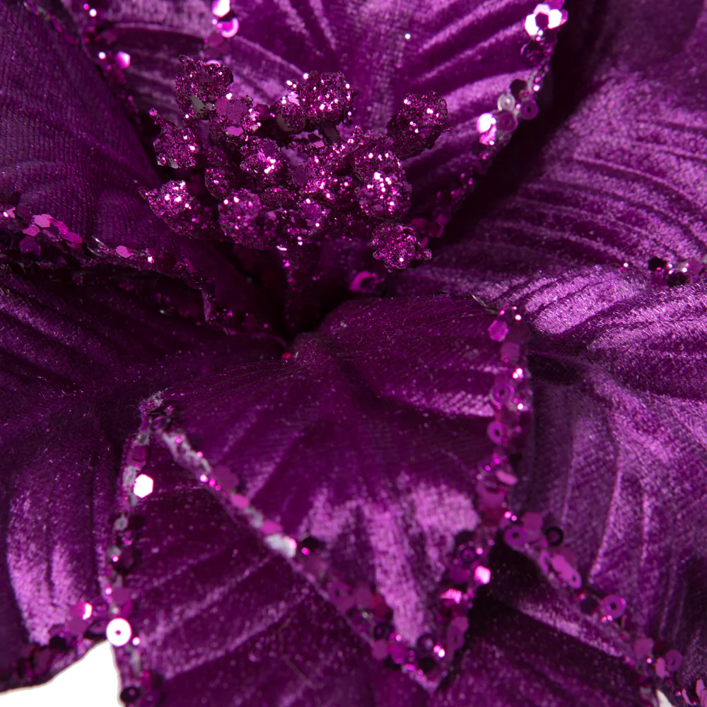 24"Hx13"W Sequin Velvet Artificial Poinsettia Flower Stem -Purple (Pack of 12) - Image 4