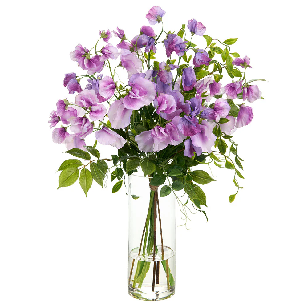 24"Hx18"W Sweet Pea Silk Flower Arrangement w/Glass Vase -Lavender/Green