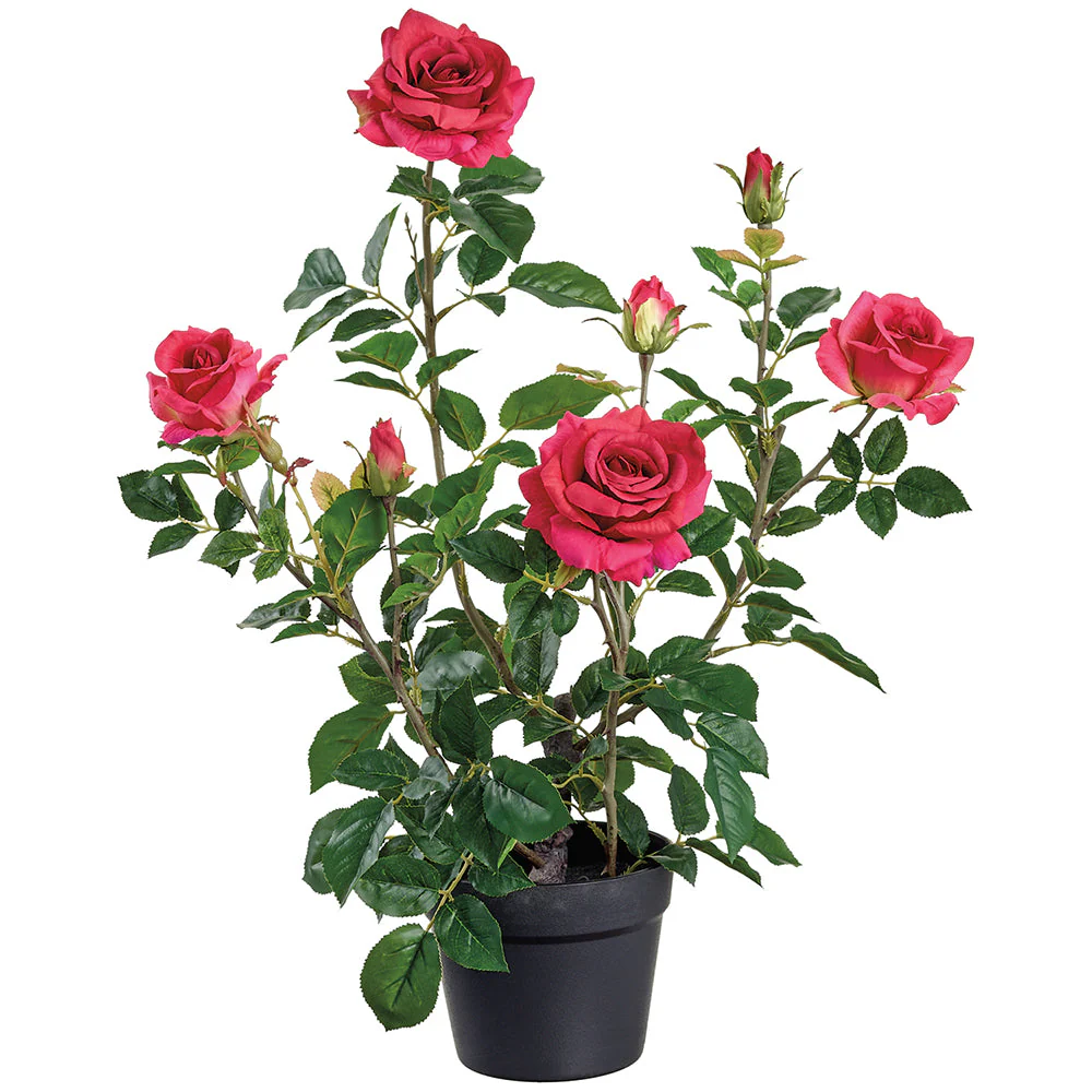 25.2" Rose Silk Flower Arrangement w/Plastic Pot -Red (Pack of 4)
